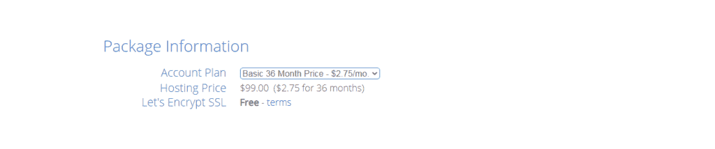 Bluehost Package Information
