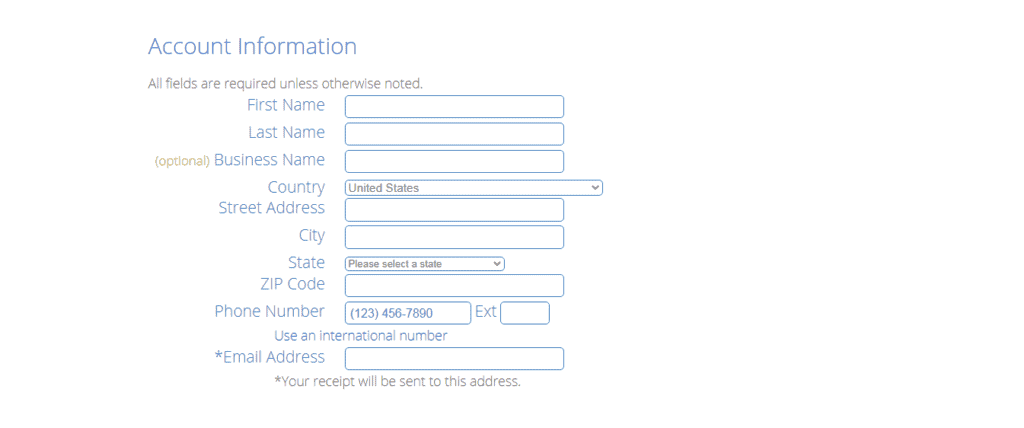 Bluehost Account Information