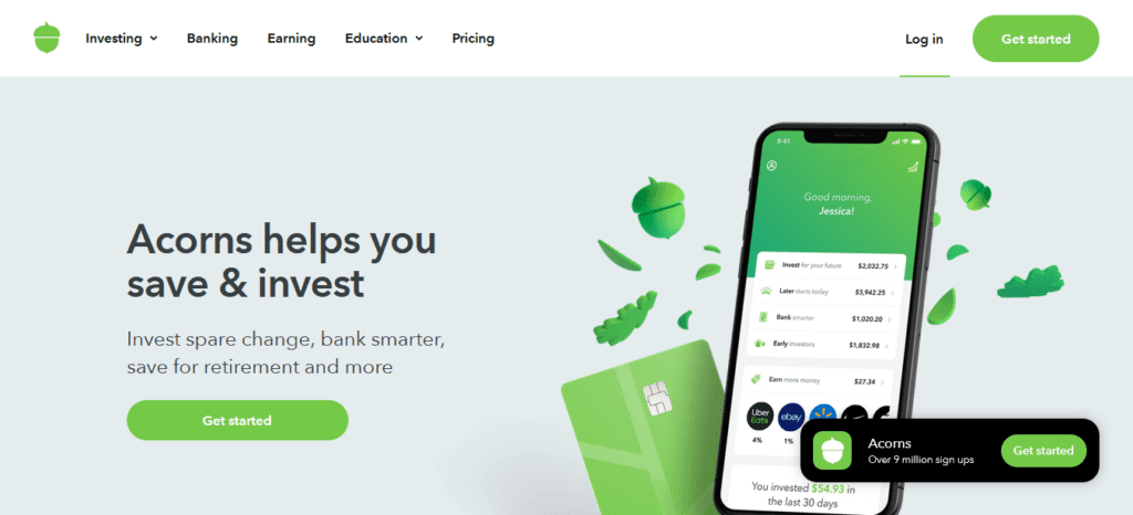 Acorns sign-up page